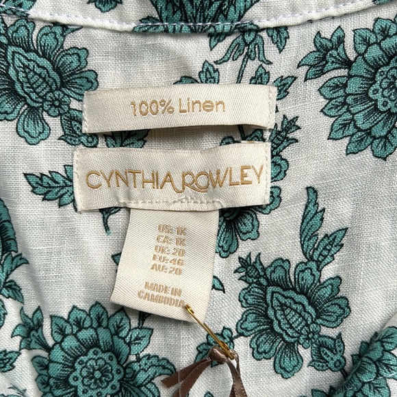 Cynthia Rowley Women Linen 1X Top Blouse White Green Floral Pullover NWT - Picture 6 of 11